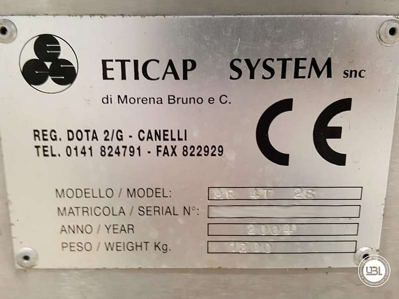 Photo #4 of Used Bottle Labeler Eticap AR 4T 2S 4 Heads 2500 Bph