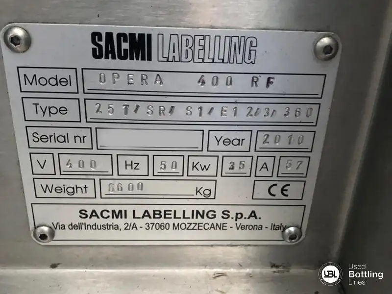 Photo #5 of Used Sacmi Labeling Machine Opera 45000 bph year 2010 overhauled in 2025