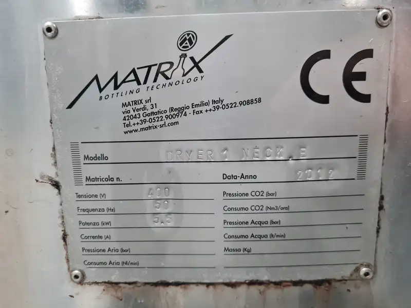 Photo #3 of Used Bottle Dryer Matrix year 2012 12000 bph