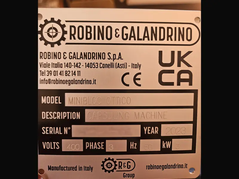 Photo #13 of Used capsuling machine Robino & Galandrino Minibloc year 2003 – 3000 bph