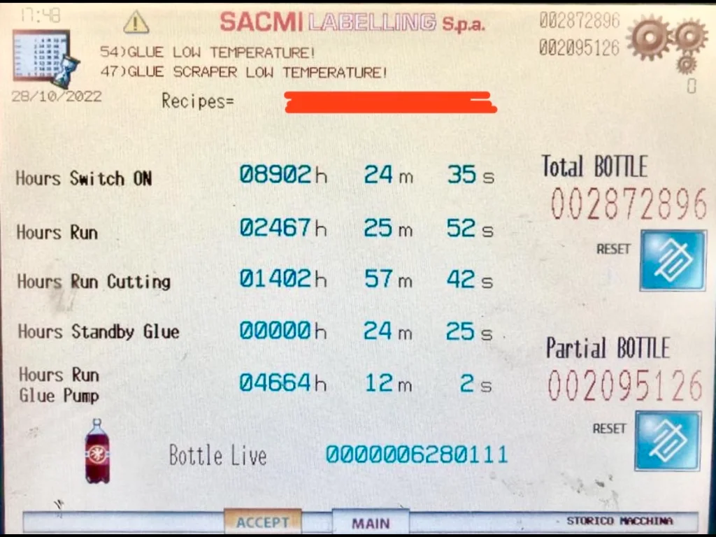 Photo #5 of Used labelling machine SACMI 2008 – 12000 bph